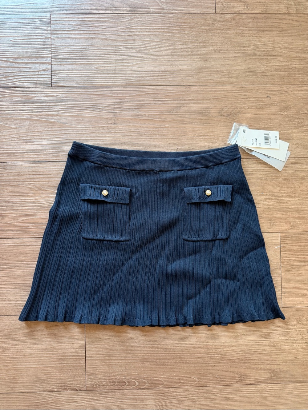 French Connection Navy Ribbed Mini Skirt with Front Pocket Flaps